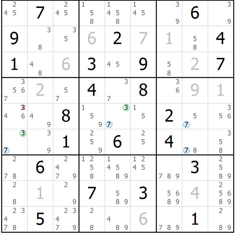 Position des candidats pour la solution de la Gr 10 page 13 du magazine de sudoku Suprême n° 024