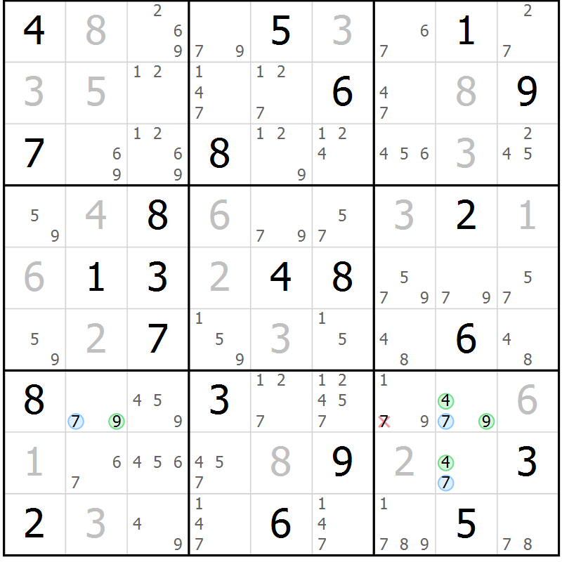 Position des candidats pour la solution de la Gr 11 page 14 du magazine de sudoku Suprême n° 024