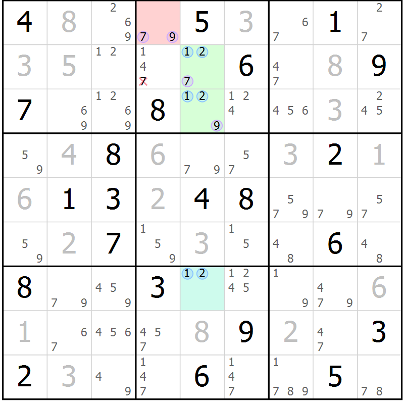 Position des candidats pour la solution de la Gr 11 page 14 du magazine de sudoku Suprême n° 024