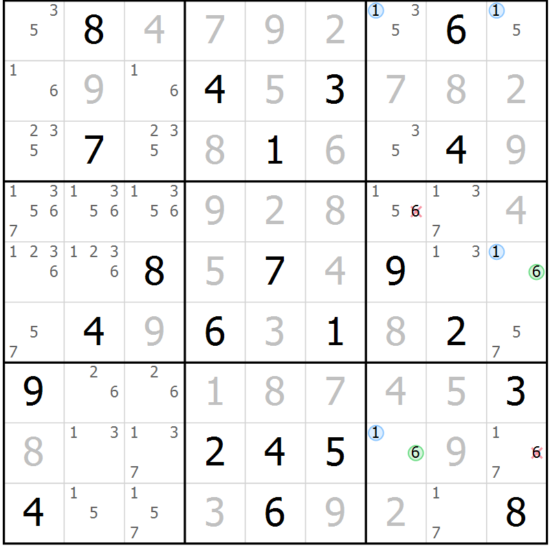 Position des candidats pour la solution de la Gr 12 page 15 du magazine de sudoku Suprême n° 024