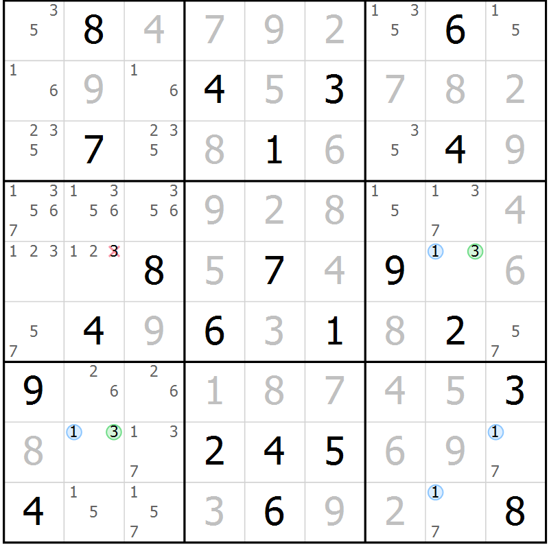 Position des candidats pour la solution de la Gr 12 page 15 du magazine de sudoku Suprême n° 024