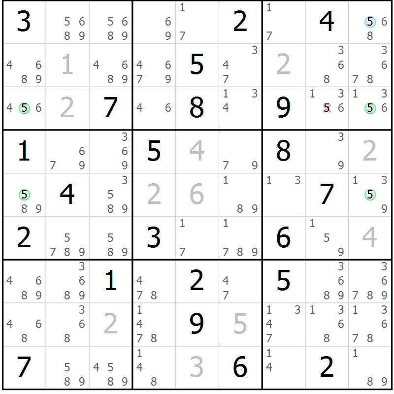 Position des candidats pour la solution de la Gr 13 page 16 du magazine de sudoku Suprême n° 024