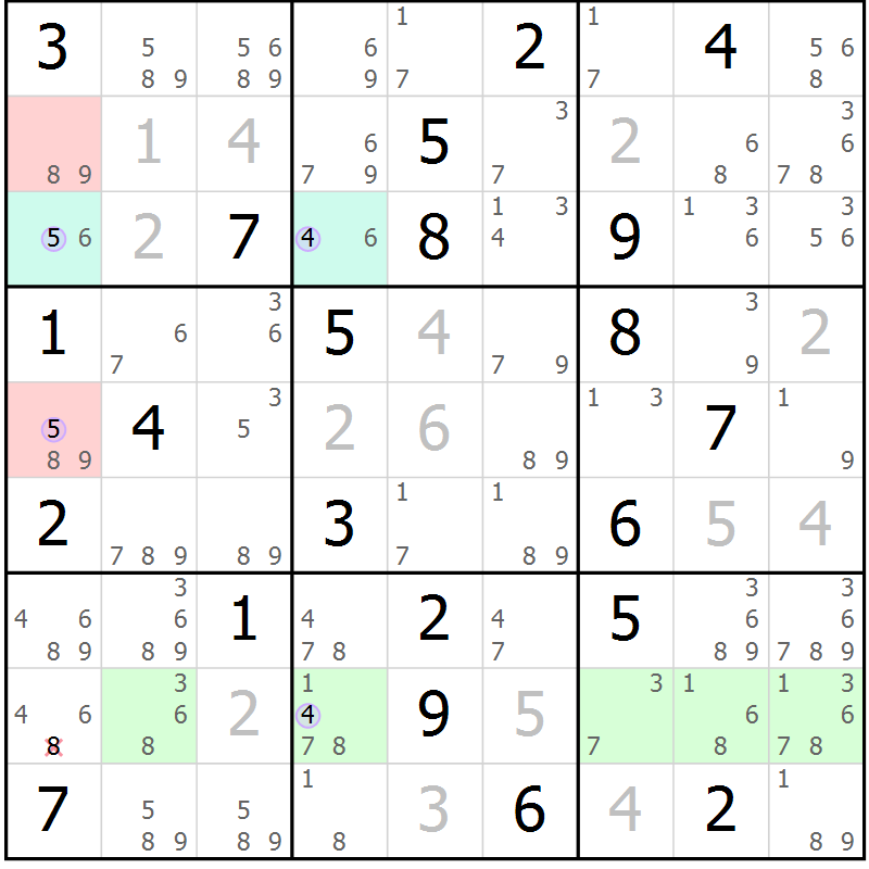 Position des candidats pour la solution de la Gr 13 page 16 du magazine de sudoku Suprême n° 024