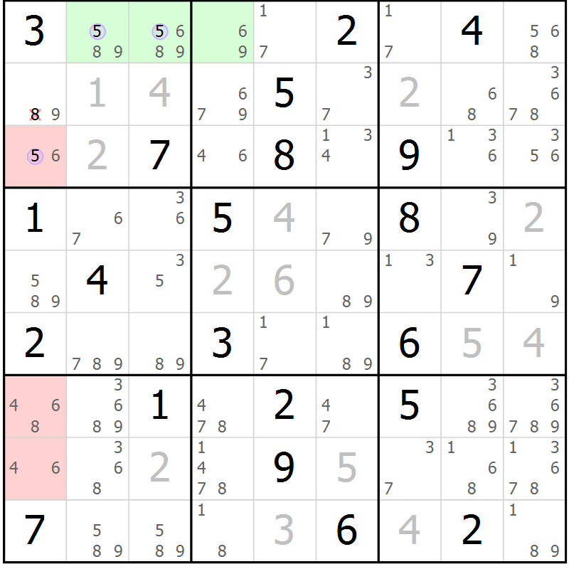 Position des candidats pour la solution de la Gr 13 page 16 du magazine de sudoku Suprême n° 024