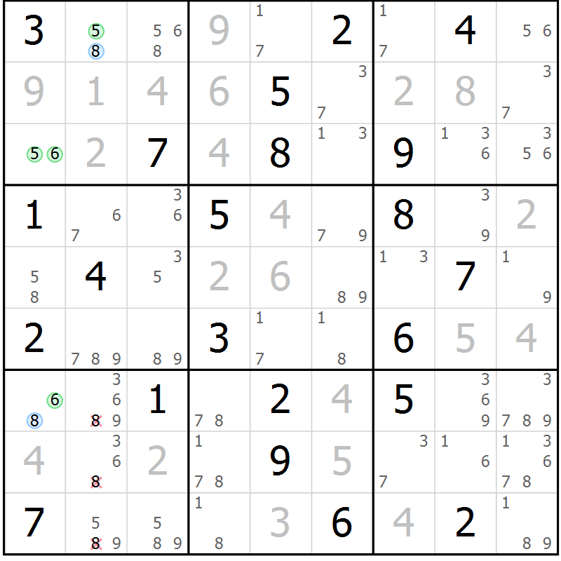 Position des candidats pour la solution de la Gr 13 page 16 du magazine de sudoku Suprême n° 024