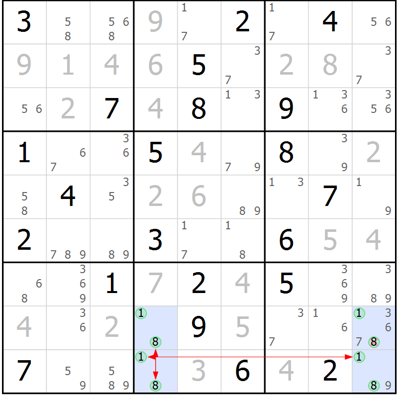Position des candidats pour la solution de la Gr 13 page 16 du magazine de sudoku Suprême n° 024