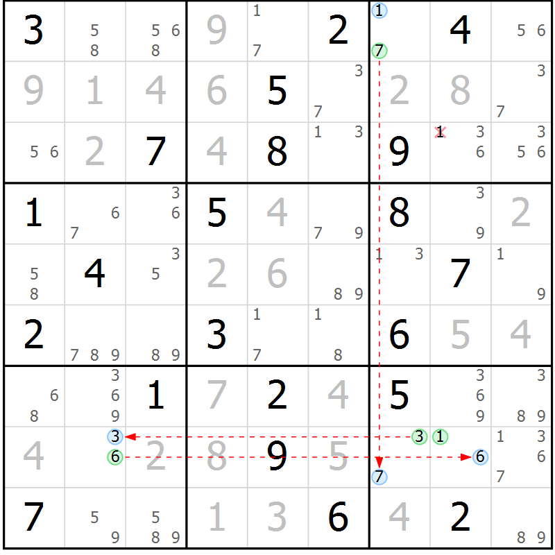Position des candidats pour la solution de la Gr 13 page 16 du magazine de sudoku Suprême n° 024