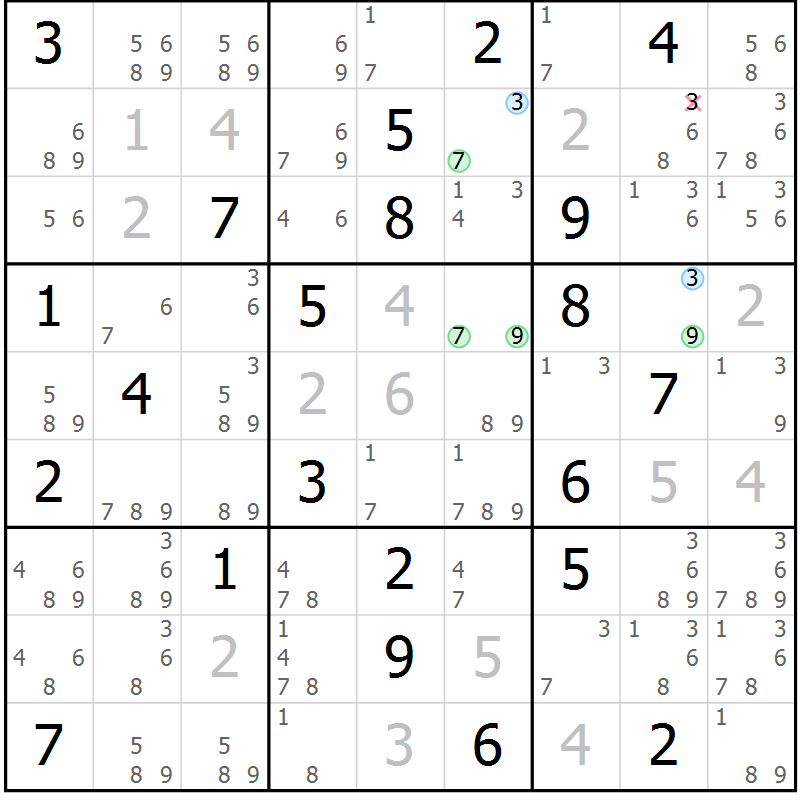 Position des candidats pour la solution de la Gr 13 page 16 du magazine de sudoku Suprême n° 024