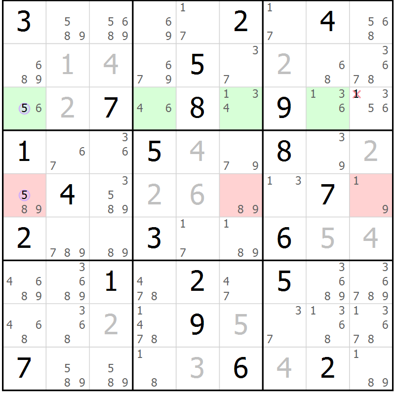Position des candidats pour la solution de la Gr 13 page 16 du magazine de sudoku Suprême n° 024