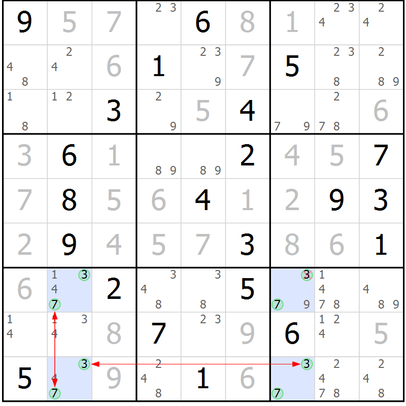 Position des candidats pour la solution de la Gr 14 page 17 du magazine de sudoku Suprême n° 024