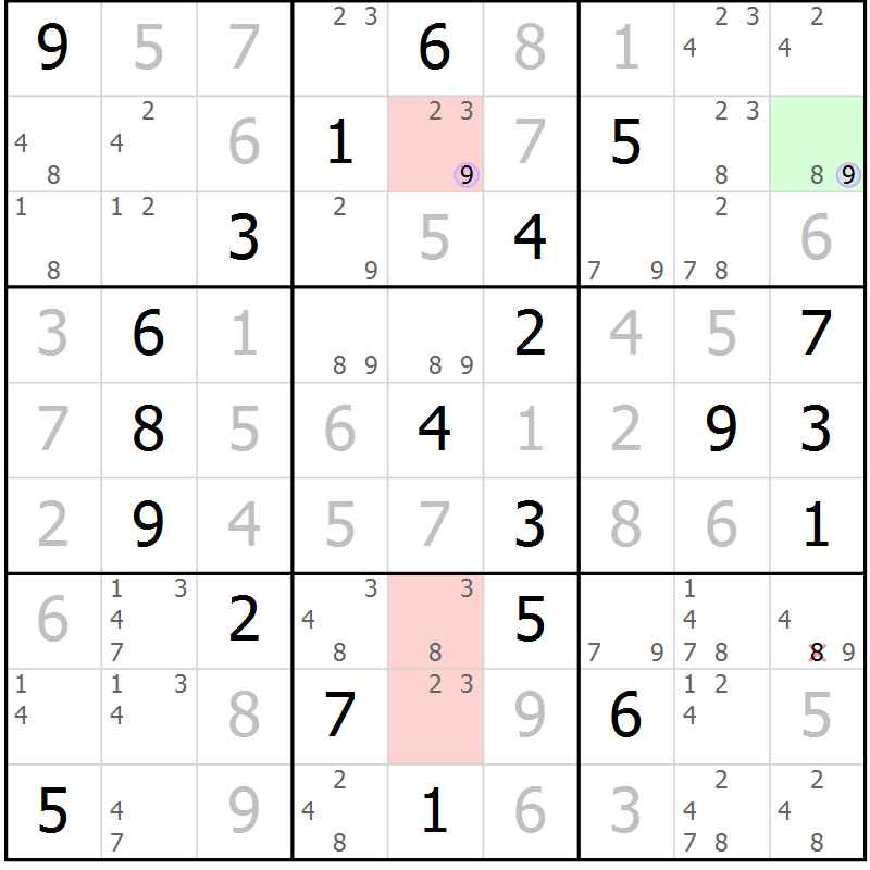 Position des candidats pour la solution de la Gr 14 page 17 du magazine de sudoku Suprême n° 024