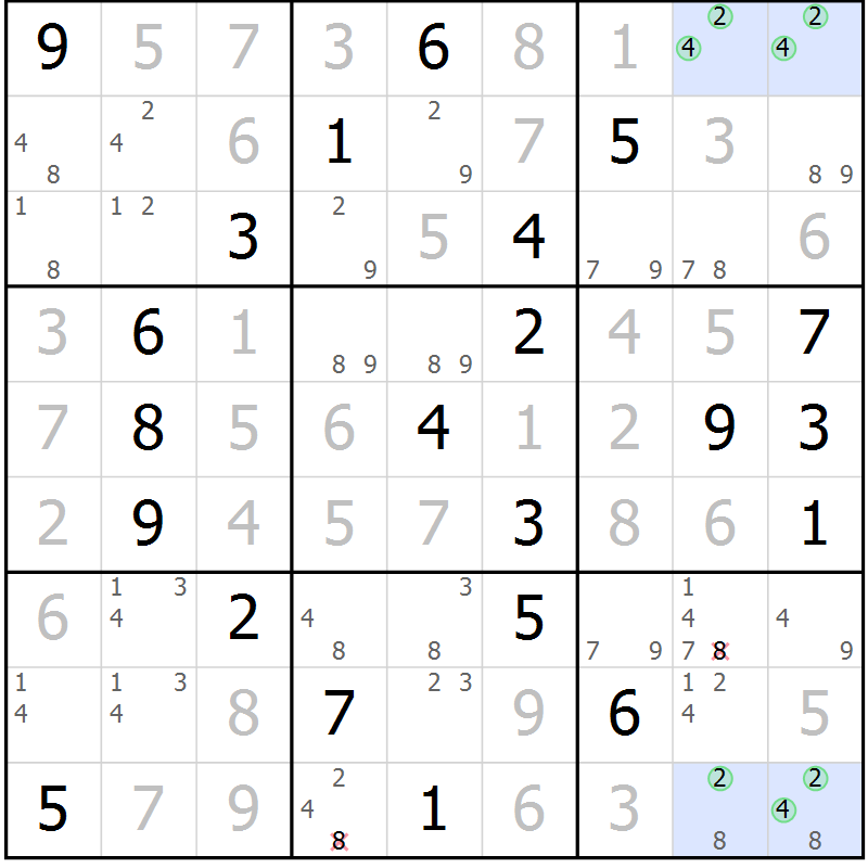 Position des candidats pour la solution de la Gr 14 page 17 du magazine de sudoku Suprême n° 024