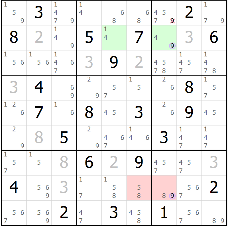 Position des candidats pour la solution de la Gr 15 page 18 du magazine de sudoku Suprême n° 024