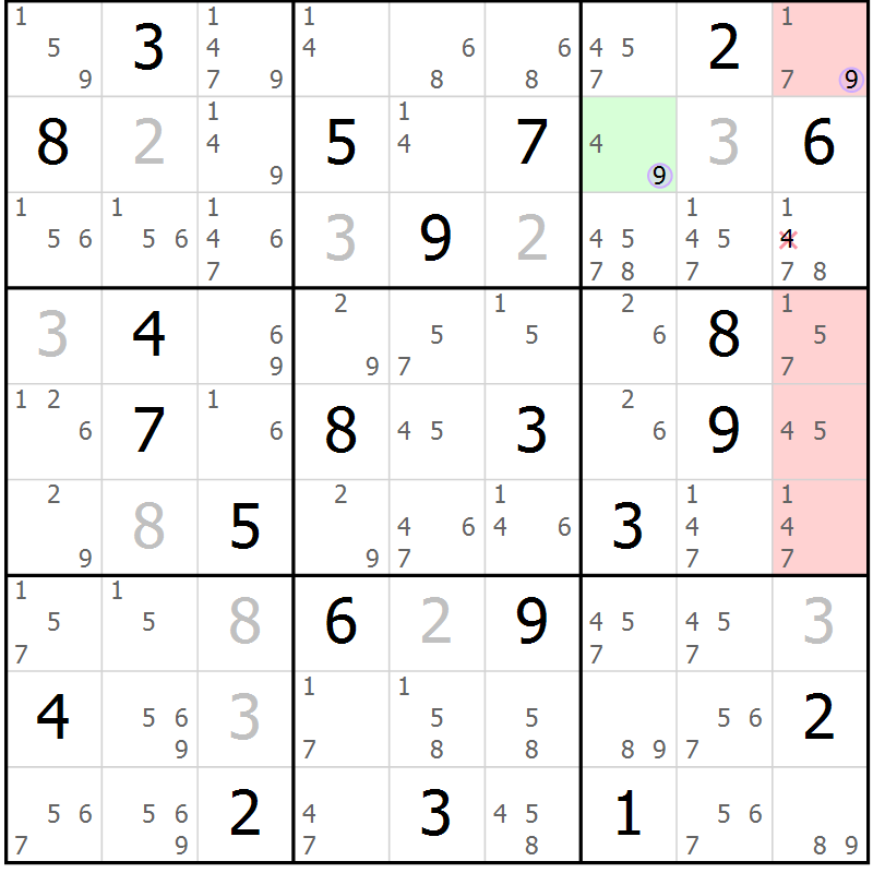 Position des candidats pour la solution de la Gr 15 page 18 du magazine de sudoku Suprême n° 024
