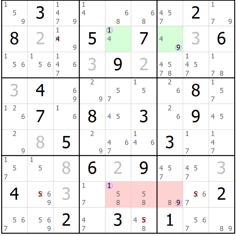 Position des candidats pour la solution de la Gr 15 page 18 du magazine de sudoku Suprême n° 024