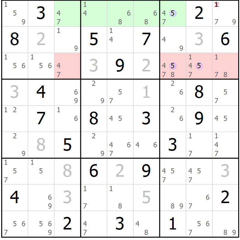 Position des candidats pour la solution de la Gr 15 page 18 du magazine de sudoku Suprême n° 024