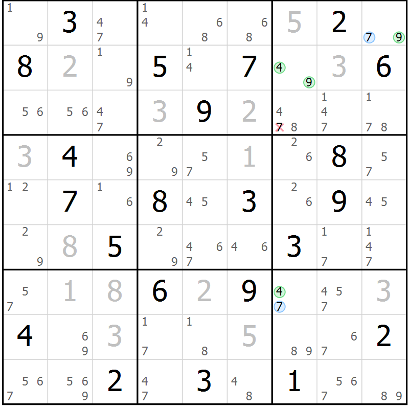 Position des candidats pour la solution de la Gr 15 page 18 du magazine de sudoku Suprême n° 024