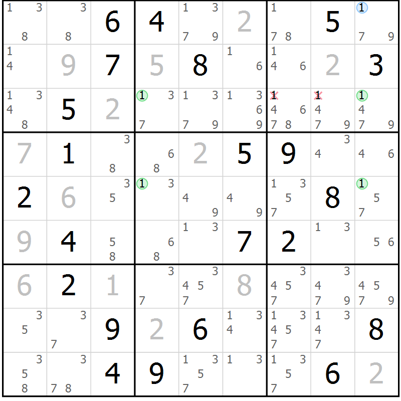 Position des candidats pour la solution de la Gr 16 page 19 du magazine de sudoku Suprême n° 024