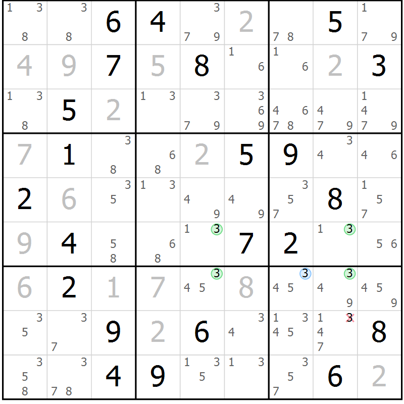 Position des candidats pour la solution de la Gr 16 page 19 du magazine de sudoku Suprême n° 024