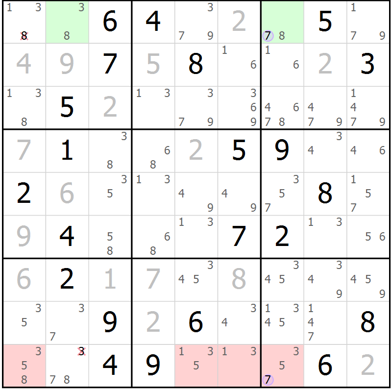 Position des candidats pour la solution de la Gr 16 page 19 du magazine de sudoku Suprême n° 024