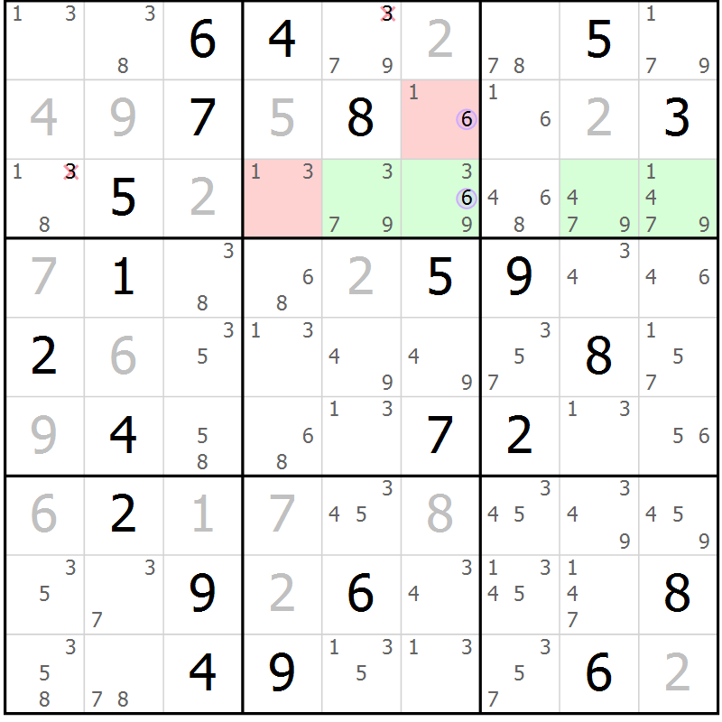 Position des candidats pour la solution de la Gr 16 page 19 du magazine de sudoku Suprême n° 024