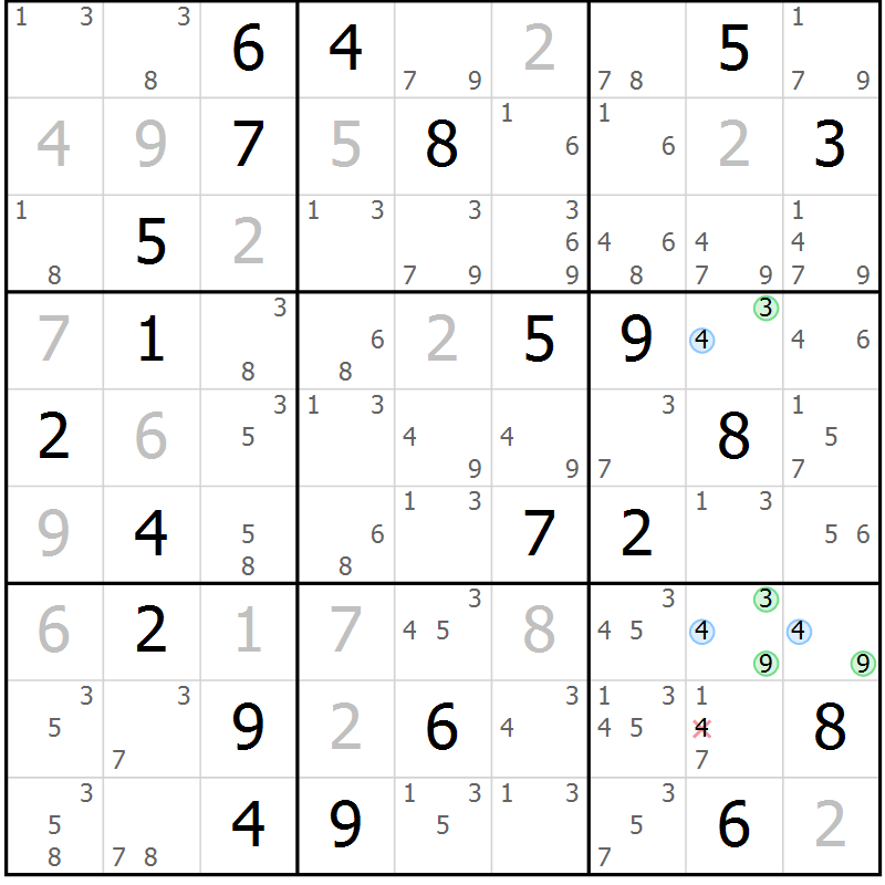Position des candidats pour la solution de la Gr 16 page 19 du magazine de sudoku Suprême n° 024