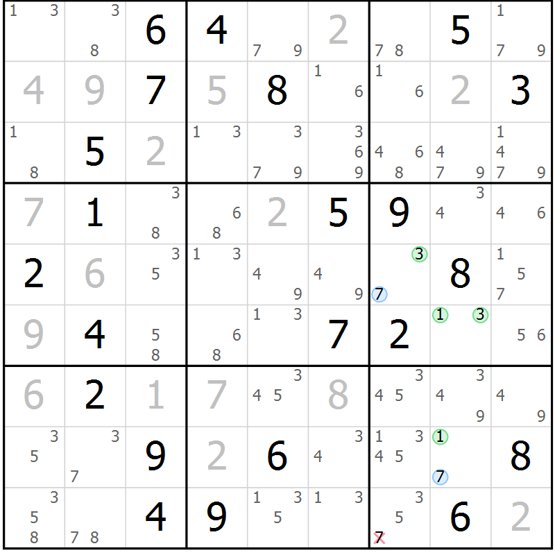 Position des candidats pour la solution de la Gr 16 page 19 du magazine de sudoku Suprême n° 024