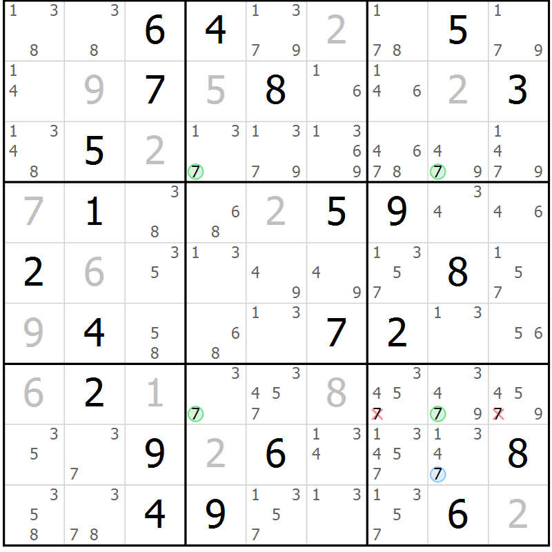 Position des candidats pour la solution de la Gr 16 page 19 du magazine de sudoku Suprême n° 024
