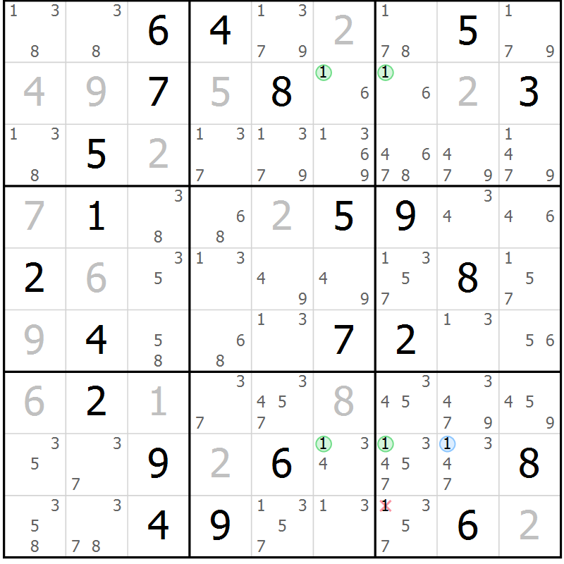 Position des candidats pour la solution de la Gr 16 page 19 du magazine de sudoku Suprême n° 024