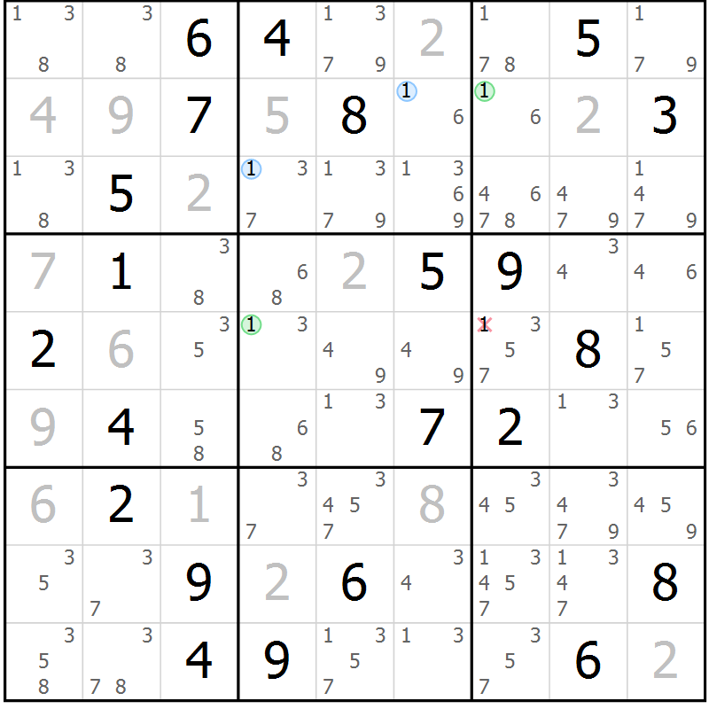 Position des candidats pour la solution de la Gr 16 page 19 du magazine de sudoku Suprême n° 024
