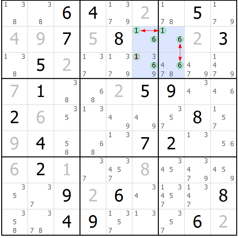 Position des candidats pour la solution de la Gr 16 page 19 du magazine de sudoku Suprême n° 024