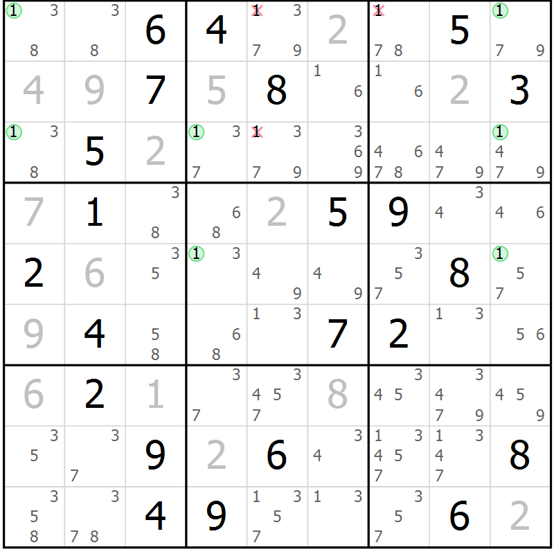 Position des candidats pour la solution de la Gr 16 page 19 du magazine de sudoku Suprême n° 024