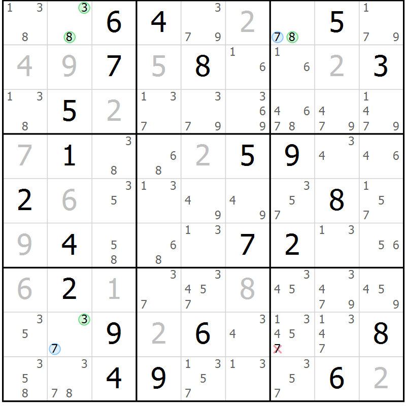 Position des candidats pour la solution de la Gr 16 page 19 du magazine de sudoku Suprême n° 024