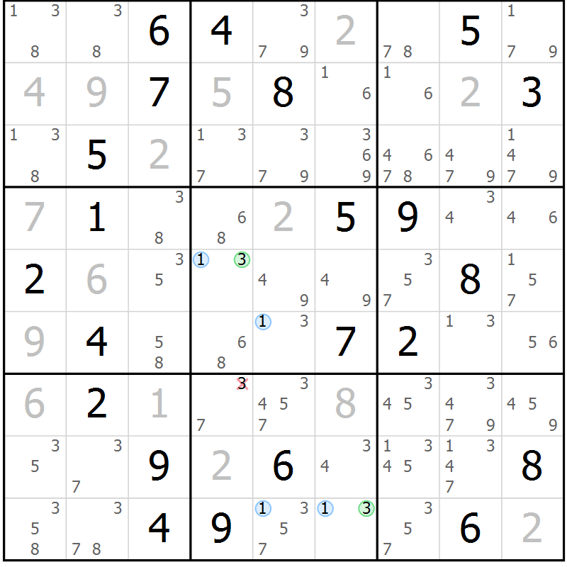 Position des candidats pour la solution de la Gr 16 page 19 du magazine de sudoku Suprême n° 024