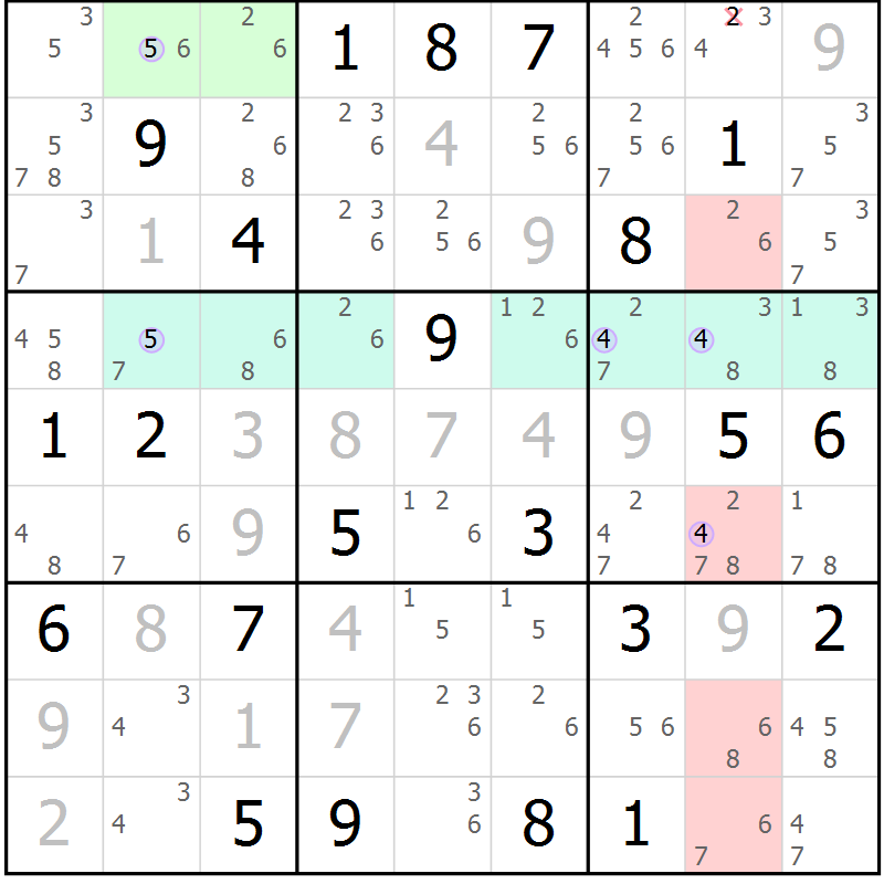 Position des candidats pour la solution de la Gr 17 page 20 du magazine de sudoku Suprême n° 024
