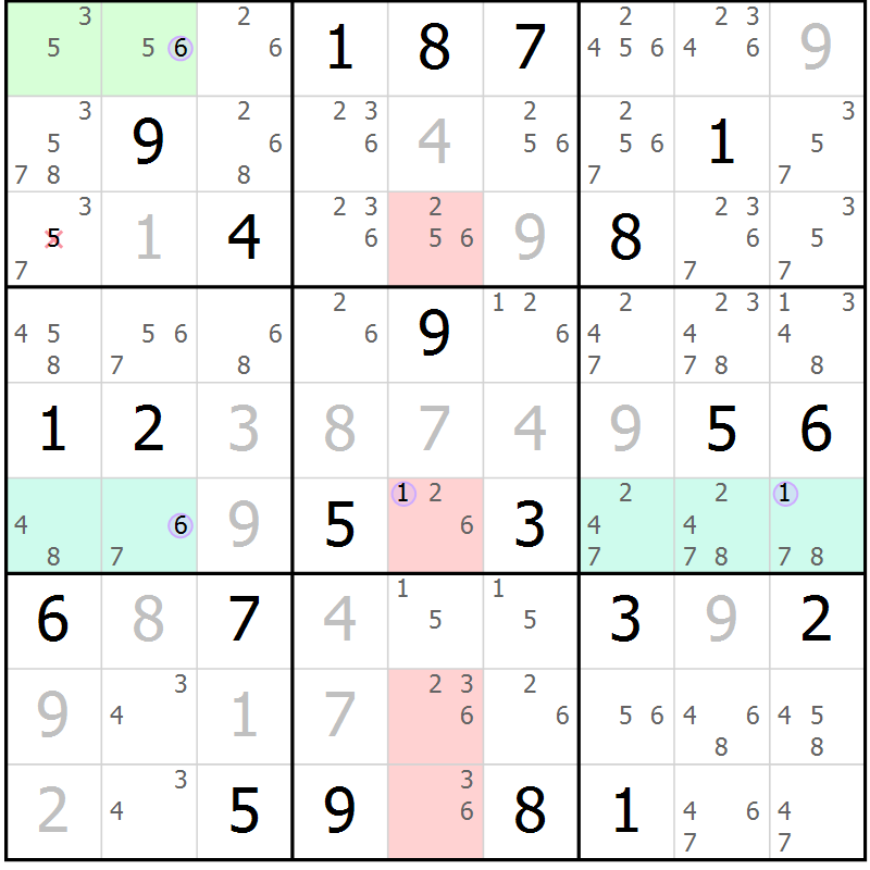 Position des candidats pour la solution de la Gr 17 page 20 du magazine de sudoku Suprême n° 024