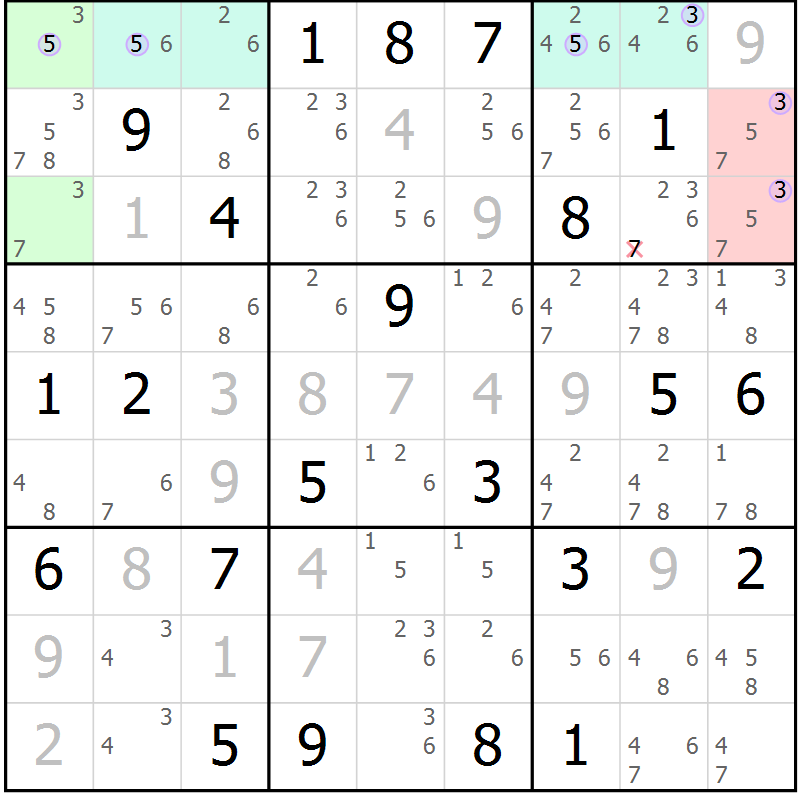Position des candidats pour la solution de la Gr 17 page 20 du magazine de sudoku Suprême n° 024