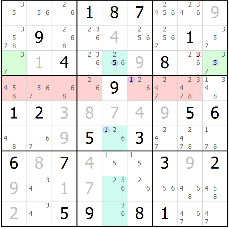 Position des candidats pour la solution de la Gr 17 page 20 du magazine de sudoku Suprême n° 024