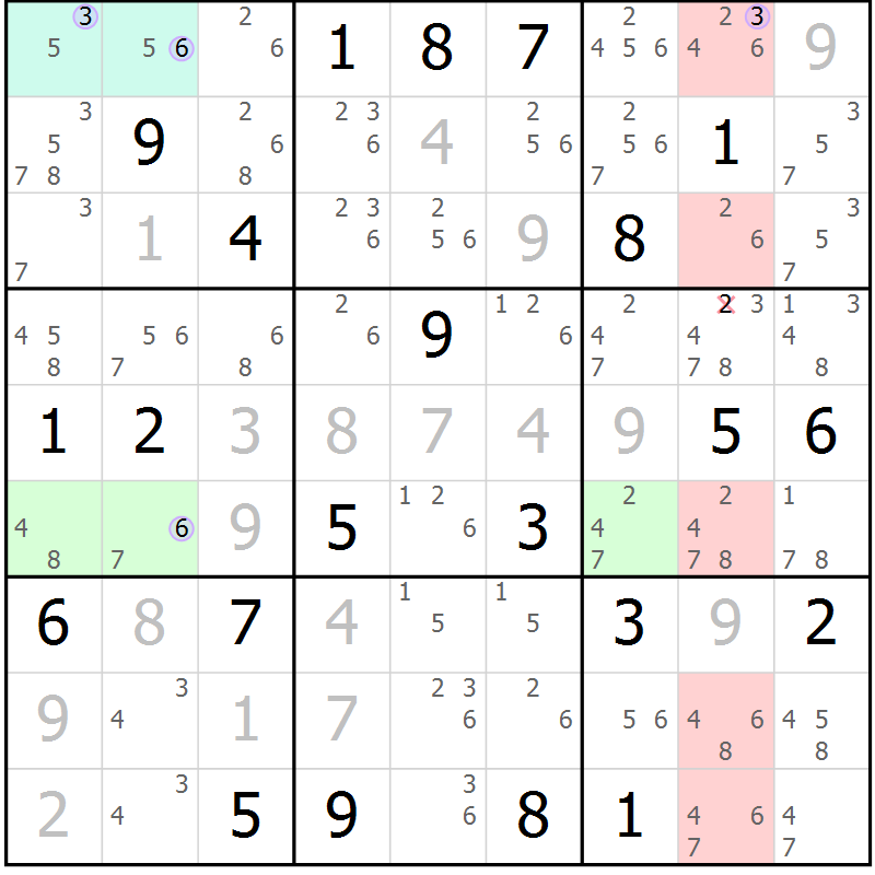 Position des candidats pour la solution de la Gr 17 page 20 du magazine de sudoku Suprême n° 024