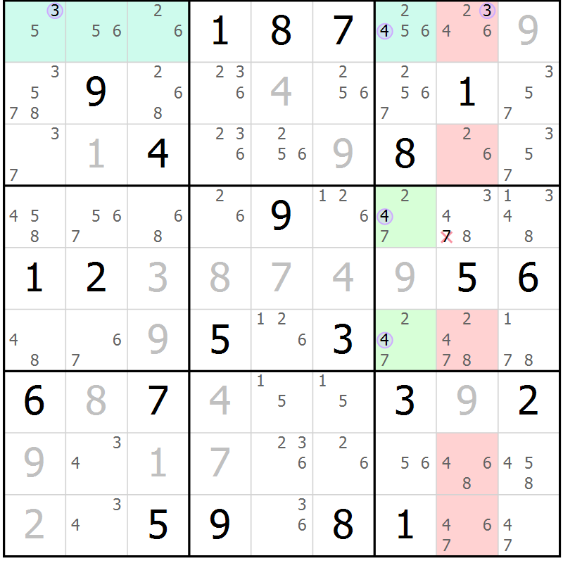 Position des candidats pour la solution de la Gr 17 page 20 du magazine de sudoku Suprême n° 024