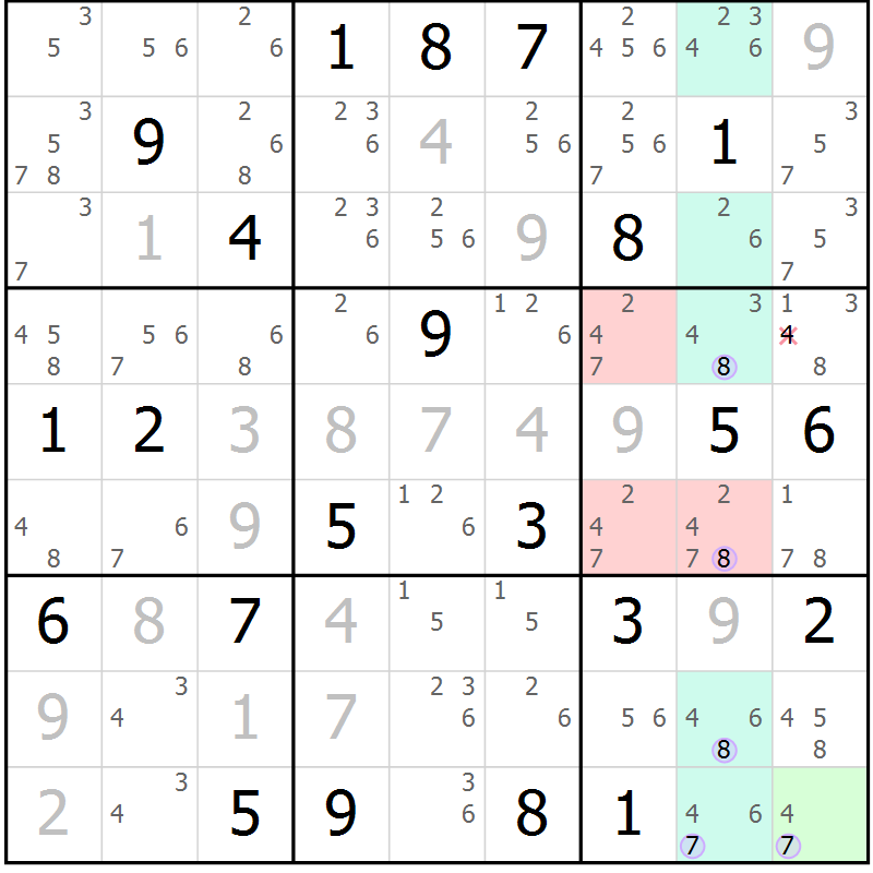 Position des candidats pour la solution de la Gr 17 page 20 du magazine de sudoku Suprême n° 024