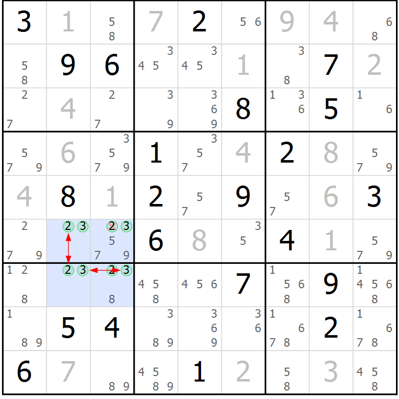 Position des candidats pour la solution de la Gr 18 page 21 du magazine de sudoku Suprême n° 024