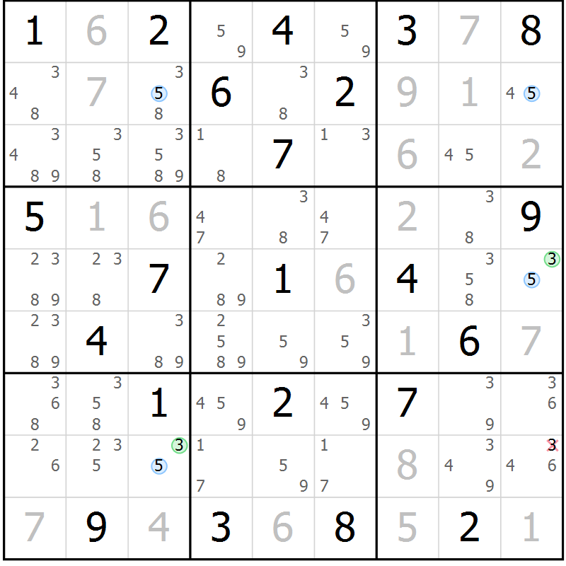 Position des candidats pour la solution de la Gr 19 page 22 du magazine de sudoku Suprême n° 024