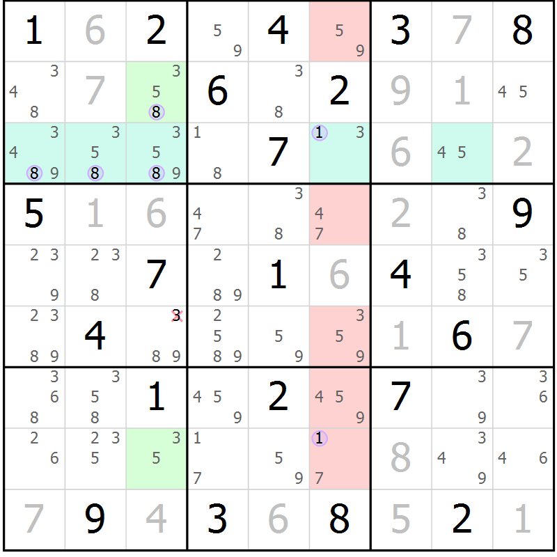 Position des candidats pour la solution de la Gr 19 page 22 du magazine de sudoku Suprême n° 024