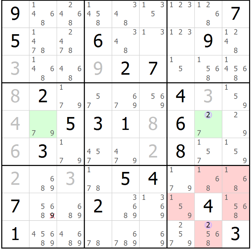 Position des candidats pour la solution de la Gr 20 page 23 du magazine de sudoku Suprême n° 024