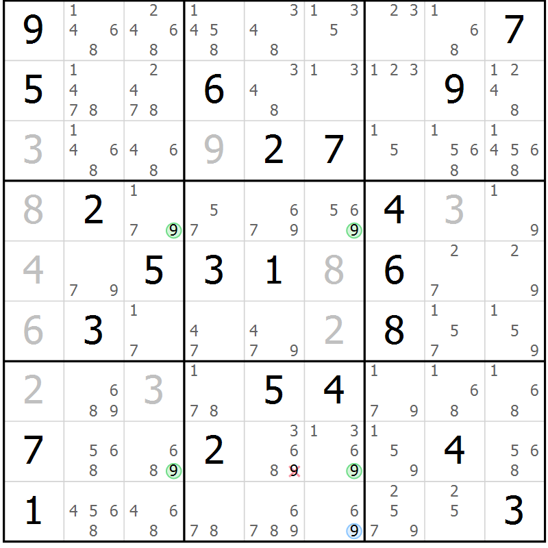 Position des candidats pour la solution de la Gr 20 page 23 du magazine de sudoku Suprême n° 024