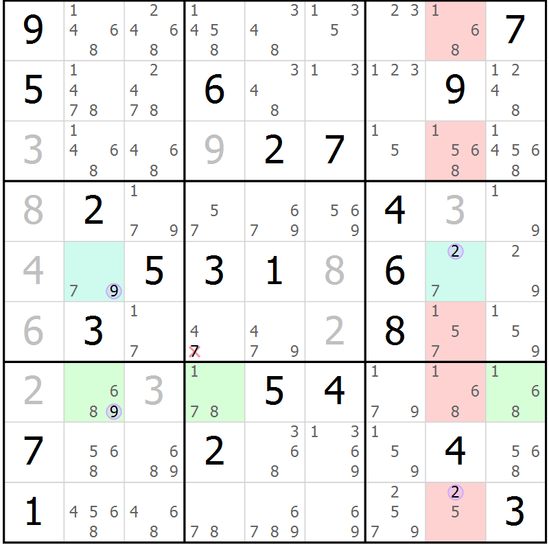 Position des candidats pour la solution de la Gr 20 page 23 du magazine de sudoku Suprême n° 024