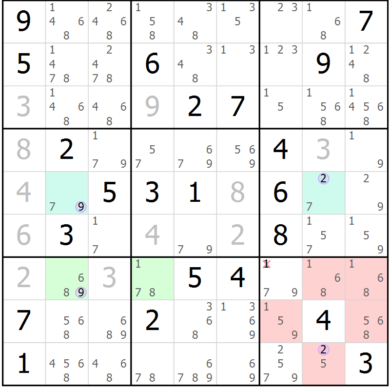 Position des candidats pour la solution de la Gr 20 page 23 du magazine de sudoku Suprême n° 024