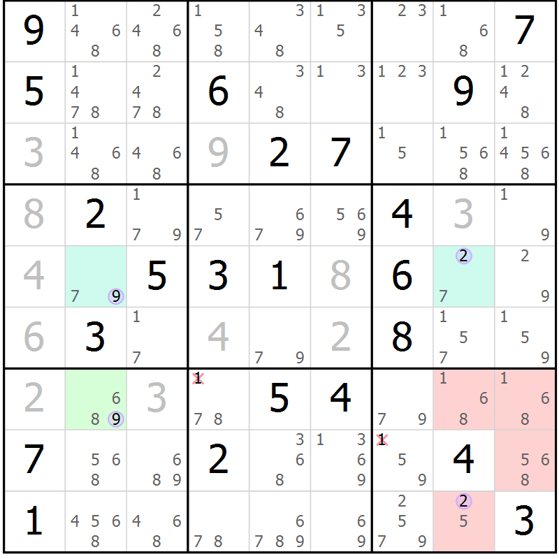 Position des candidats pour la solution de la Gr 20 page 23 du magazine de sudoku Suprême n° 024
