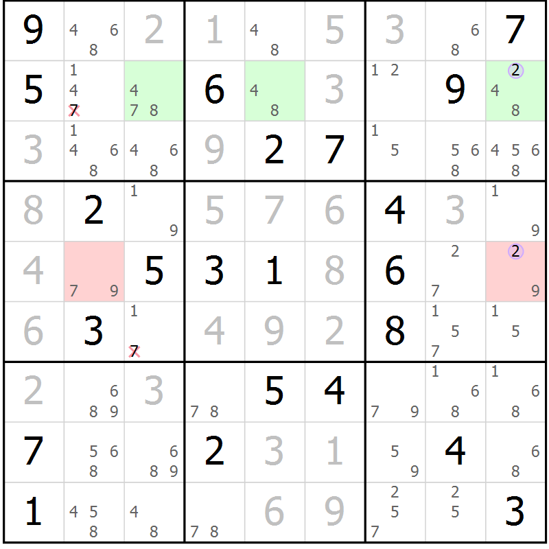 Position des candidats pour la solution de la Gr 20 page 23 du magazine de sudoku Suprême n° 024